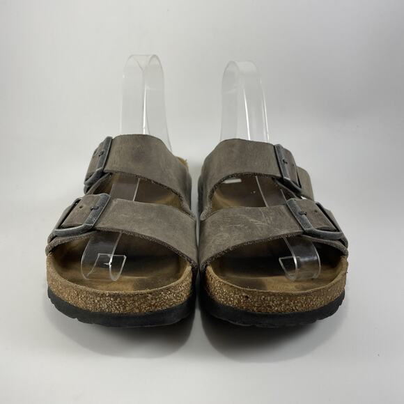 Birkenstock Arizona Slide Sandals Women Size 38 US 7-7.5 Gray Leather Soft FB - Picture 2 of 10